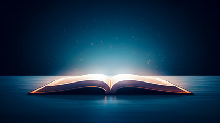 An open magic book with bright sparkling light rays. - obrazy, fototapety, plakaty