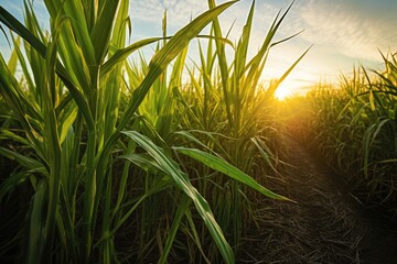 Vibrant Sugarcane Field At Sunset, Powering Food Industry