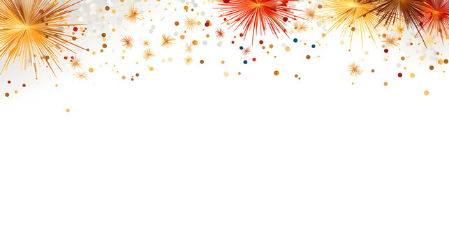 White Background with fireworks, A white background Celebration banner with plenty of space to write, New Year 2024 background with empty white background 