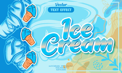 Ice cream editable text effect with blue ice cream hand drawn pattern