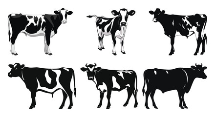 Set of Cow Black Color Vector Illustration