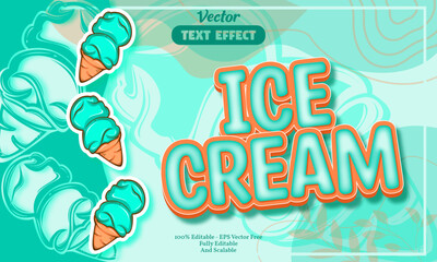 Ice cream editable text effect with green ice cream hand drawn pattern