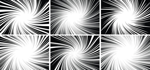 Obraz premium Black-white contrast Background of rays arranged in a circle. Illustration of a flash or glare. Concentration in the center of the composition. For various graphic designs. Vector illustration
