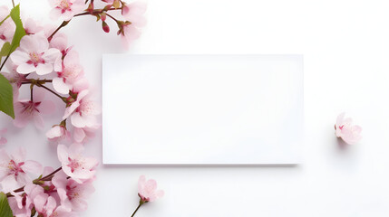 Pink cherry blossom and white billboard background, Spring sale advertising banner , A white background advertising banner for Spring sale advertising 