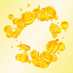 Korean won coins falling. Scattered gold WON
