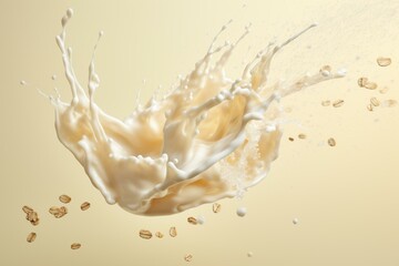 oat milk splash on background. Generative AI - obrazy, fototapety, plakaty