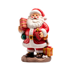 Figurine of Santa Claus with presents. Isolated on transparent background.  