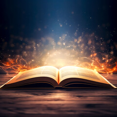 Magic book, lights coming from an open book.
