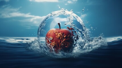 red apple in water