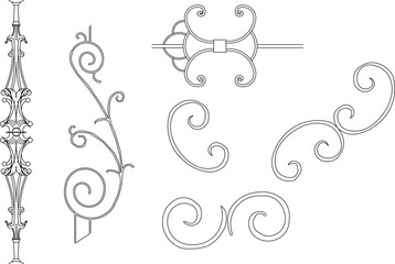 Vector sketch illustration of classic wrought iron design decoration full of vintage ornaments