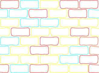 Vector sketch illustration of colorful abstract deconstructed masonry background pattern