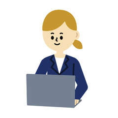 ビジネス　ノートパソコン　パソコン　デスクワーク　女性　可愛い　カットイラスト