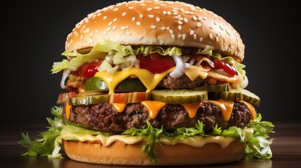 Beef burger on black and white background Generate AI