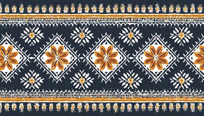 Beautiful Ethnic abstract ikat art. Seamless Kasuri pattern in tribal,folk embroidery,and Mexican style - obrazy, fototapety, plakaty
