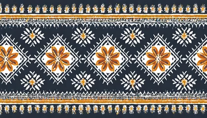 Papier Peint photo Style bohème Beautiful Ethnic abstract ikat art. Seamless Kasuri pattern in tribal,folk embroidery,and Mexican style