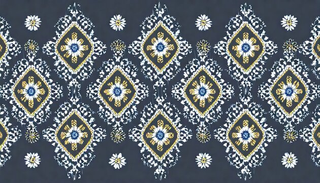 Beautiful Ethnic abstract ikat art. Seamless Kasuri pattern in tribal,folk embroidery,and Mexican style