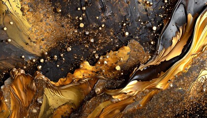 Obraz na płótnie Canvas Golden sparkling glitters abstract background, luxury black acrylic paint