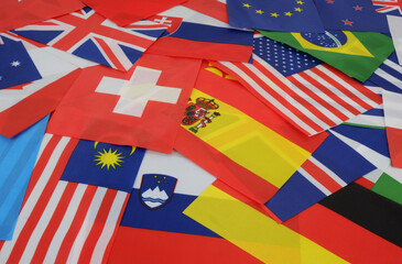 Many national flags countries as background.