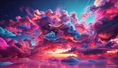 3d render, abstract fantasy background of colorful sky with neon clouds generative AI
