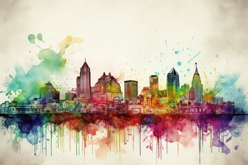 Artistic print of Detroit skyline. Generative AI
