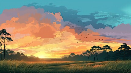 Scenic view of the wild field.Glade with green grass