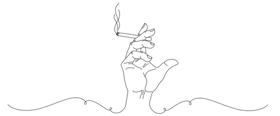 hand holding cigarette line art.