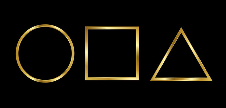 outline shape golden. circle, rectangle, triangle frame gold. 