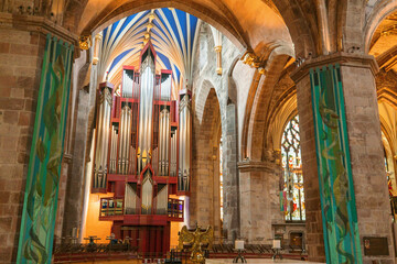 Edinburgh, scotland, uk  Pipe Organ in Majestic Cathedral scottish architecture travel - obrazy, fototapety, plakaty