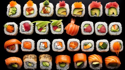 Japanese sushi on a black and white background Generate AI