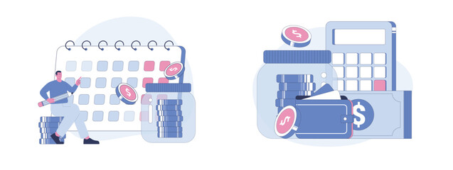 Investment Planning and Money Savings. Flat Cartoon Vector Illustration.