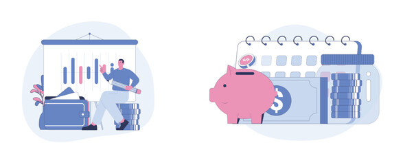 Financial Management and Daily Expenses. Flat Cartoon Vector Illustration. © forUI