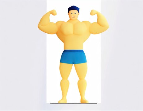 3D Character men with Bodybuilding, Cartoon beard character man does exercises with dumbbells. AI generated.