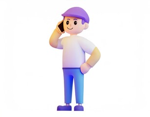 3D Character standing and conversation with smartphone. AI generated.