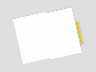 Blank paper sheets for letterhead, flyer on grey background top view Mockup template photo.

