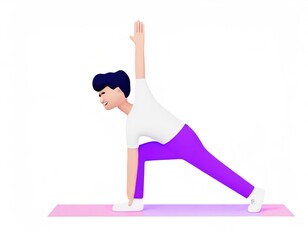 3D Character practicing yoga doing push and press ups plank pose. AI generated.
