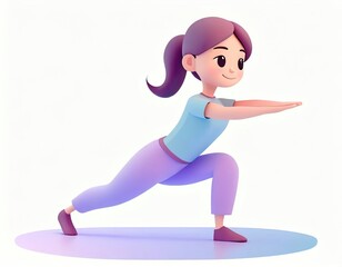 3D Character practicing yoga doing push and press ups plank pose. AI generated.