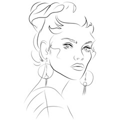 PrintFashion Woman, line art. Abstract portrait of beautiful girl, sketch vector illustration