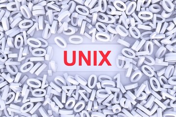 UNIX concept scattered binary code 3D illustration