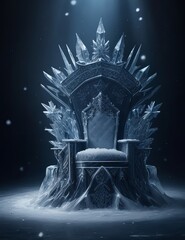 A throne made of ice with large snowflakes in the center and on the sides, GENRATIVE AI