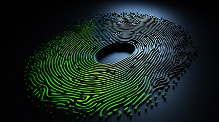 Luminous 3D Green Fingerprint on Dark Background. Generative AI