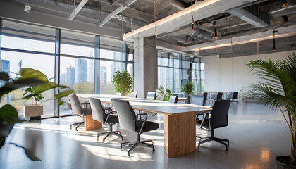 Fototapeta premium Empty office open space interior. Business conference company background