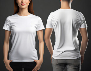 T-shirt mockup. White blank t-shirt front and back views. clothes wearing tshirt template