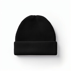 Black Winter Hat Mokup On White Background 