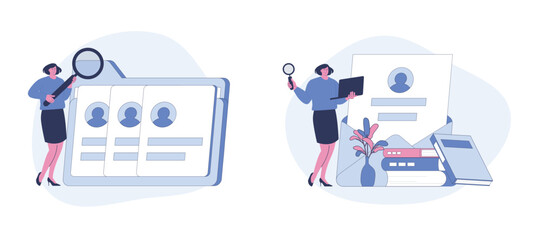 Resume Screening and Email Communication. Flat Cartoon Vector Illustration.