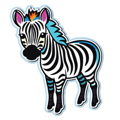 Zebra sticker design graphic, cute happy style, colorful