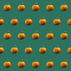 Organic natural Pumpkin vegetable seamless photo pattern on a solid color background