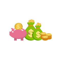 Thrift day save money in bank pig pink , collect money ,money gold