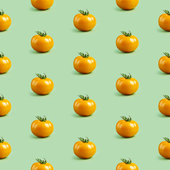 Organic natural Yellow Tomato vegetable seamless photo pattern on a solid color background