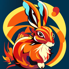 Colorful vector illustration of a red hare on a blue background Generative AI
