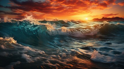 Sunset with wind waves.